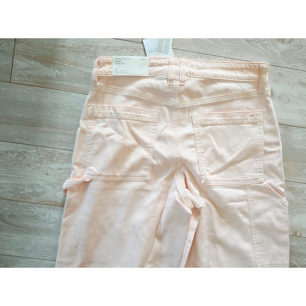 American Eagle 6 Super High-Rise Baggy Wide Leg Jeans Pale Pink 28W NWT - Picture 8 of 16